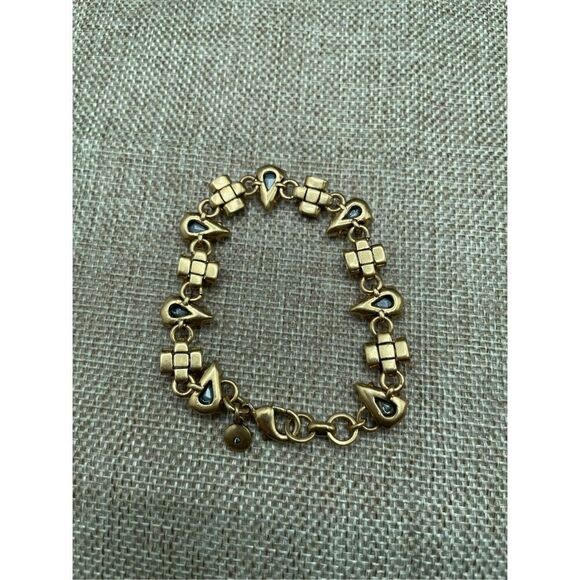 J. Crew Bracelet Tear Drop Crystal Pyramid Gold Tone 7.5 Modernist Jewelry Bling - Picture 5 of 8